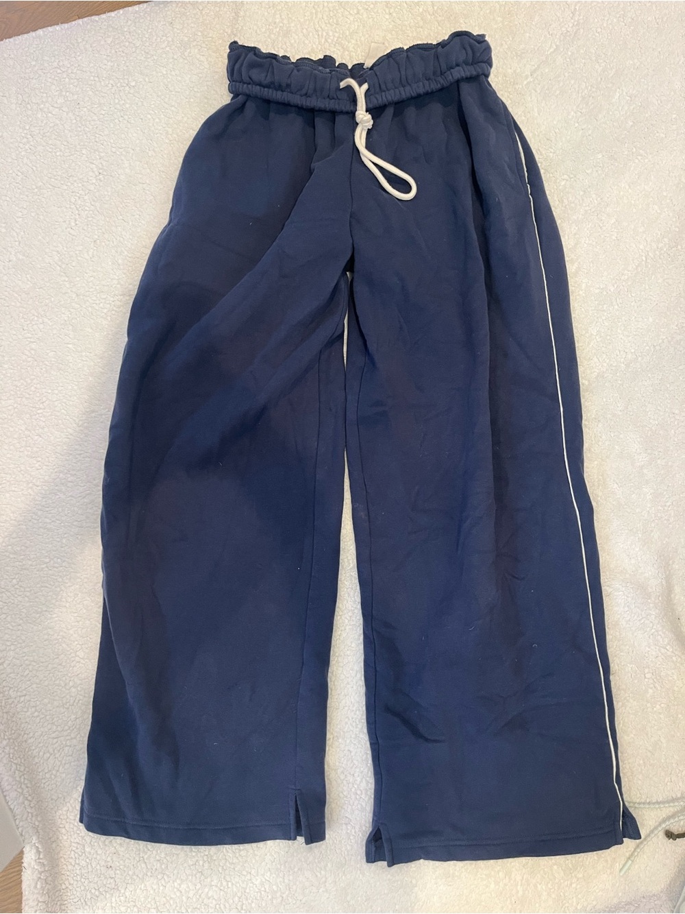 Urban Outfitters Navy Wide Leg Drawstring Pants with Side Stripe